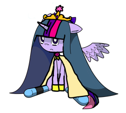 Size: 1000x900 | Tagged: safe, twilight sparkle, twilight sparkle (alicorn), alicorn, anarchy stocking, big crown thingy, bow, clothes, crown, dress, element of magic, floppy ears, glass slipper (footwear), gown, hair bow, jewelry, looking at you, necklace, panty and stocking with garterbelt, regalia, shoes, socks