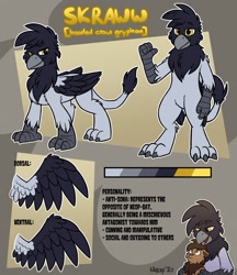 Size: 1600x1851 | Tagged: safe, artist:moemneop, oc, oc:neop, oc:skraww, bat, griffon, reference sheet, two toned wings, wings