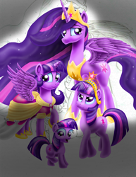 Size: 2550x3300 | Tagged: safe, artist:jac59col, princess twilight 2.0, twilight sparkle, twilight sparkle (alicorn), unicorn twilight, alicorn, pony, unicorn, the last problem, age progression, big crown thingy, big crown thingy 2.0, clothes, coronation dress, dress, element of magic, female, filly, filly twilight sparkle, jewelry, mare, multeity, older, older twilight, regalia, self ponidox, sparkle sparkle sparkle, time paradox, wip, younger