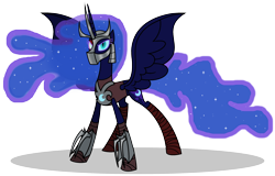 Size: 2666x1701 | Tagged: safe, artist:mlptmntdisneykauane, nightmare moon, alicorn, pony, armor, crossover, female, mare, simple background, solo, teenage mutant ninja turtles, tekko-kagi, the shredder, transparent background