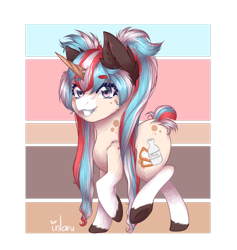 Size: 1024x1081 | Tagged: safe, artist:inlaru, oc, oc only, oc:poptart, pony, unicorn, art trade, arttrade, chibi, digital art, female, happy, horn, mare, simple background, unicorn oc