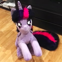 Size: 1955x1955 | Tagged: safe, artist:ponimalion, twilight sparkle, twilight sparkle (alicorn), alicorn, pony, unicorn, bedroom eyes, female, fluffy mane, fluffy tail, irl, mare, photo, plushie, sitting, solo