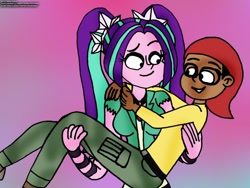 Size: 1280x960 | Tagged: safe, artist:rdj1995, aria blaze, equestria girls, ariaucker, bridal carry, carrying, danny phantom, shipping, tucker foley