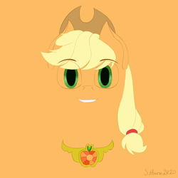 Size: 1500x1500 | Tagged: safe, artist:shoophoerse, derpibooru import, applejack, earth pony, pony, applejack's hat, cowboy hat, element of harmony, element of honesty, grin, hat, minimalist, modern art, signature, simple background, smiling, solo