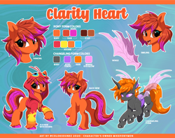 Size: 4000x3153 | Tagged: safe, artist:ask-colorsound, oc, oc:clarity heart, changeling, earth pony, blaziken, clothes, disguise, disguised changeling, hoodie, pokémon, purple changeling, reference sheet, unshorn fetlocks, wings
