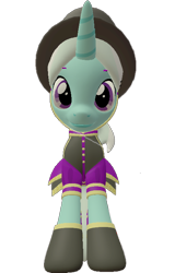 Size: 462x720 | Tagged: safe, artist:topsangtheman, cornetta, pony, unicorn, 3d, clothes, hat, looking at you, looking down at you, simple background, solo, source filmmaker, transparent background, uniform