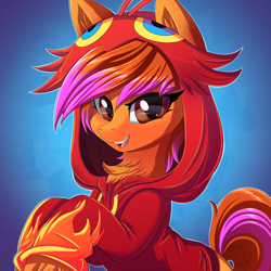 Size: 3000x3000 | Tagged: safe, artist:ask-colorsound, oc, oc:clarity heart, earth pony, blaziken, clothes, disguise, disguised changeling, fluffy, hoodie, icon, multicolored mane, pokémon