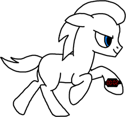 Size: 522x485 | Tagged: safe, artist:nopony, oc, oc only, earth pony, pony, atg 2020, blue eyes, limited palette, lineart, male, newbie artist training grounds, partial color, running, simple background, solo, stallion, stopwatch, unnamed oc, white background