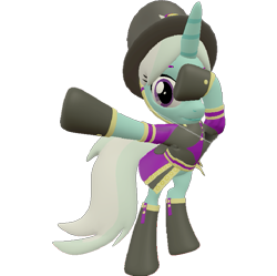 Size: 723x720 | Tagged: safe, artist:topsangtheman, cornetta, pony, unicorn, 3d, clothes, dab, hat, looking at you, simple background, solo, source filmmaker, transparent background, uniform