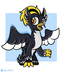 Size: 1900x2120 | Tagged: safe, artist:redpalette, oc, oc:ping wing, bird, hippogriff, penguin, cute, happy, male, solo