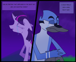 Size: 3100x2500 | Tagged: safe, artist:newsketches, twilight sparkle, aeroplanes and meteor showers, airplanes (song), crack shipping, crossover, crossover shipping, crying, meme, mordecai, mordetwi, redraw, redraw mordetwi meme, regular show, shipping, song reference