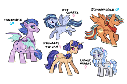 Size: 3600x2400 | Tagged: safe, artist:dreamscapevalley, oc, oc only, oc:jet quartz, oc:jonnahgold, oc:locket hearts, oc:princess twila, oc:tanzanite, dracony, earth pony, hybrid, pegasus, pony, unicorn, female, interspecies offspring, magical lesbian spawn, male, mare, neckerchief, next generation, offspring, parent:applejack, parent:diamond tiara, parent:flash sentry, parent:pipsqueak, parent:rainbow dash, parent:rarity, parent:spike, parent:twilight sparkle, parents:appledash, parents:flashlight, parents:limin', parents:piptiara, parents:sparity, simple background, stallion, white background