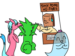 Size: 1000x750 | Tagged: safe, artist:emeralddragon2, oc, oc:free spirited, oc:paper bag, dragon, ghost, pony, undead, high five