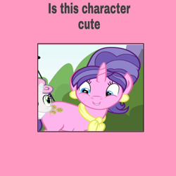 Size: 894x894 | Tagged: safe, edit, edited screencap, screencap, cookie crumbles, sweetie belle, 1000 hours in ms paint, caption, image macro, is this character cute, meme, text