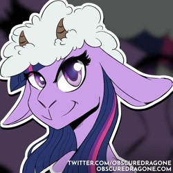 Size: 1024x1024 | Tagged: safe, artist:obscuredragone, twilight sparkle, lamb, pony, sheep, big ears, big eyes, cute, floppy ears, happy, horn, looking at you, shiny eyes, smiling, smiling at you, snout, solo, species swap, straight hair, wool