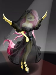 Size: 1536x2048 | Tagged: safe, artist:psaxophone, derpibooru import, fluttershy, anthro, pegasus, unguligrade anthro, clothes, dress, female, flower, gothic, solo, spotlight, veil