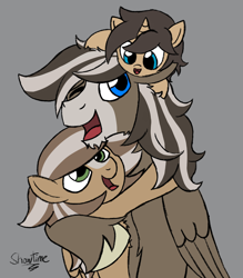 Size: 1834x2091 | Tagged: safe, artist:captshowtime, oc, oc only, oc:acoustic strings, oc:key note, oc:symphony strings, pegasus, pony, unicorn, children, clydesdale, colt, daughter, digital, digital art, digital sketch, family, father, fathers day, female, filly, holiday, hug, kids, male, mare, simple background, sketch, son, stallion