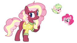 Size: 1024x577 | Tagged: safe, artist:sapphiretwinkle, derpibooru import, pinkie pie, oc, oc:sugar wings, earth pony, pony, clothes, female, mare, shirt, simple background, transparent background