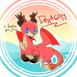 Size: 512x512 | Tagged: artist needed, safe, oc, oc:dexagon, deer, dragon, hybrid, pegasus, blue eyes, chest fluff, cute, hooves, solo, tail, weapons-grade cute, wings