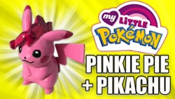 Size: 1280x720 | Tagged: safe, artist:mandapandatoycollector, derpibooru import, pinkie pie, pikachu, clay, craft, crossover, diy, edited photo, handmade, photo, pinkachu, pokémon, sculpture, species swap, text, wat