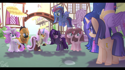 Size: 2208x1242 | Tagged: safe, artist:sir art, princess twilight 2.0, twilight sparkle, twilight sparkle (alicorn), oc, oc:cup and cake, oc:heart wings, oc:honey apple, oc:ruby spice, oc:shooting galaxy, oc:thunderclap, oc:wildlife, alicorn, dracony, earth pony, hybrid, pegasus, pony, unicorn, the last problem, conjoined, conjoined twins, face mask, female, interspecies offspring, next generation, offspring, parent:applejack, parent:caramel, parent:cheese sandwich, parent:discord, parent:flash sentry, parent:fluttershy, parent:pinkie pie, parent:rainbow dash, parent:rarity, parent:soarin', parent:spike, parent:twilight sparkle, parents:carajack, parents:cheesepie, parents:discoshy, parents:flashlight, parents:soarindash, parents:sparity, yoke