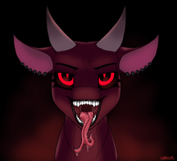 Size: 2046x1868 | Tagged: safe, artist:neoncel, oc, oc:hellith, demon, demon pony, original species, forked tongue, maw, mawshot, open mouth, salivating, sharp teeth, solo, teeth
