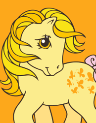 Size: 210x270 | Tagged: safe, butterscotch (g1), butterfly, earth pony, g1, cutie mark, retro, solo