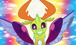 Size: 1335x796 | Tagged: safe, edit, edited screencap, screencap, thorax, changedling, changeling, abstract background, big smile, king thorax, spread wings, wings