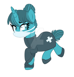 Size: 1280x1329 | Tagged: safe, artist:magicdarkart, oc, oc only, pony, unicorn, deviantart watermark, female, mare, obtrusive watermark, simple background, solo, surgical mask, transparent background, watermark