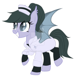 Size: 1280x1316 | Tagged: safe, artist:magicdarkart, oc, bat pony, pony, clothes, deviantart watermark, female, lab coat, mare, obtrusive watermark, simple background, solo, transparent background, watermark