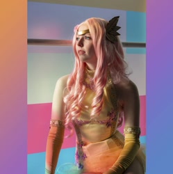 Size: 1080x1084 | Tagged: safe, artist:raspbearyart, artist:sweetmaracosplay, derpibooru import, fluttershy, human, clothes, cosplay, costume, evening gloves, gloves, irl, irl human, leotard, long gloves, photo