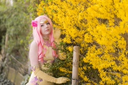 Size: 1080x720 | Tagged: safe, artist:raspbearyart, artist:sweetmaracosplay, derpibooru import, fluttershy, human, clothes, cosplay, costume, evening gloves, gloves, irl, irl human, leotard, long gloves, photo