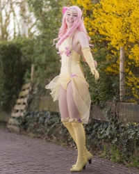 Size: 1000x1250 | Tagged: safe, artist:raspbearyart, artist:sweetmaracosplay, derpibooru import, fluttershy, human, armpits, clothes, cosplay, costume, evening gloves, gloves, irl, irl human, leotard, long gloves, photo