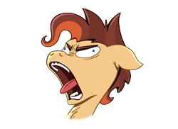 Size: 1631x1186 | Tagged: safe, artist:piemations, oc, oc only, oc:pen, aaaaaaaaaa, bust, faic, floppy ears, neigh, open mouth, portrait, screaming, simple background, solo, tongue out, transparent background, wall eyed, yelling