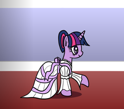 Size: 1600x1410 | Tagged: safe, artist:platinumdrop, twilight sparkle, unicorn twilight, unicorn, clothes, dress, dress up, formal, gown, long sleeves, ribbon, solo