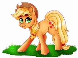 Size: 1024x768 | Tagged: safe, artist:heveagoodday, artist:meqiopeach, derpibooru import, applejack, earth pony, pony, cowboy hat, cute, ear fluff, female, hat, jackabetes, mare, open mouth, simple background, solo, white background