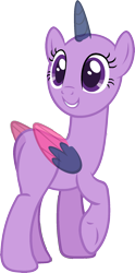 Size: 969x1954 | Tagged: safe, artist:pegasski, oc, oc only, alicorn, pony, the hooffields and mccolts, alicorn oc, bald, base, eyelashes, horn, looking back, raised hoof, simple background, smiling, solo, transparent background, two toned wings, underhoof, wings