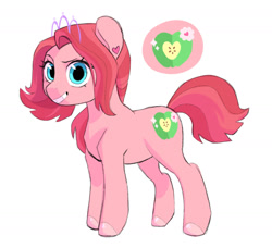 Size: 1280x1166 | Tagged: safe, artist:bokkitoki, oc, oc only, oc:primrose cider, earth pony, pony, cutie mark, ear piercing, earring, female, grin, jewelry, magical lesbian spawn, offspring, parent:apple bloom, parent:diamond tiara, parents:diamondbloom, piercing, simple background, smiling, solo, tiara, white background