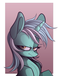 Size: 1920x2461 | Tagged: safe, artist:lilsunnyday, lyra heartstrings, pony, unicorn, abstract background, bust, female, lidded eyes, mare, solo