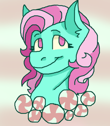 Size: 1400x1600 | Tagged: safe, artist:theedgyduck, derpibooru import, minty, g3, female, mare, simple background, smiling, solo