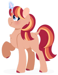 Size: 1494x1901 | Tagged: safe, artist:bubaiuv, oc, oc only, oc:dawn, pony, unicorn, female, magic, mare, raised hoof, simple background, solo, transgender, transparent background