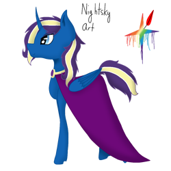 Size: 1000x1000 | Tagged: safe, artist:rainbow dash is best pony, oc, oc only, oc:nightsky art, alicorn, pony, cape, clothes, cutie mark, simple background, solo, transparent background