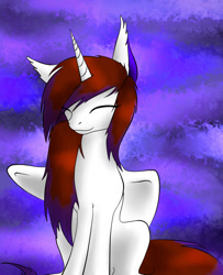 Size: 771x949 | Tagged: safe, artist:sinderynaralex, oc, oc:lia, alicorn, alicorn oc, eyes closed, horn, solo, wings