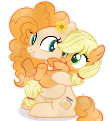 Size: 1280x1425 | Tagged: safe, artist:azulsnow, artist:bounswetie, derpibooru import, applejack, pear butter, earth pony, pony, base used, cute, female, filly, filly applejack, holding, jackabetes, mother and child, mother and daughter, parent and child, pearabetes, simple background, smiling, transparent background, younger