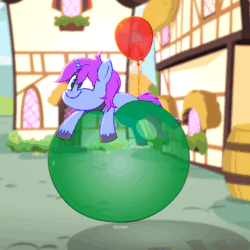 Size: 1300x1300 | Tagged: safe, artist:jay-onjey, artist:metalface069, derpibooru import, oc, oc:mobian, unicorn, animated, background, balloon, balloon fetish, balloon sitting, bouncing, commission, cute, derp, fetish, gif, male, ponyville, smiling, stallion, that pony sure does love balloons, unshorn fetlocks, ych result, your character here