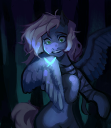 Size: 1920x2211 | Tagged: safe, artist:kokorodokidoki, oc, oc only, oc:vesperal breeze, insect, moth, pegasus, pony, bandage, commission, dream, fear, female, forest, glow, mare, ych result