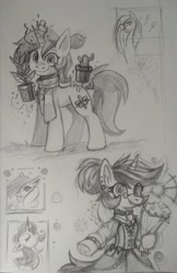 Size: 1330x2048 | Tagged: safe, artist:amy-gamy, oc, oc only, pony, unicorn, clothes, plant, sketch, traditional art