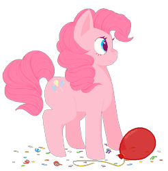 Size: 499x507 | Tagged: safe, artist:scmeowt, derpibooru import, pinkie pie, earth pony, pony, balloon, confetti, cute, diapinkes, female, mare, profile, simple background, solo, transparent background