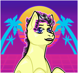 Size: 1700x1600 | Tagged: safe, artist:pessa, oc, oc only, oc:sunnie bun, earth pony, pony, bust, female, mare, portrait, smiling, solo, vaporwave