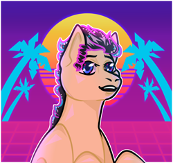 Size: 1700x1600 | Tagged: safe, alternate version, artist:pessa, oc, oc only, oc:sunnie bun, earth pony, pony, bust, female, mare, portrait, smiling, solo, vaporwave